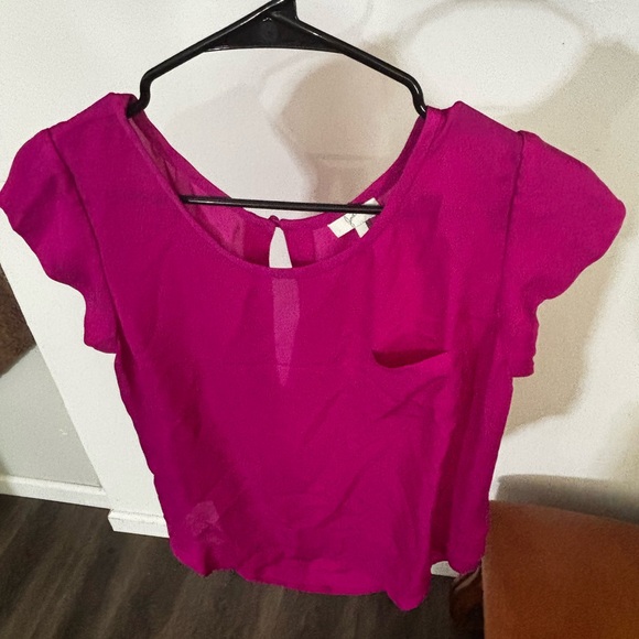 Joie pink Magenta 100% Silk Blouse w/pocket Cap Sleeves Sheer Flowy Soft Top M - Picture 5 of 9